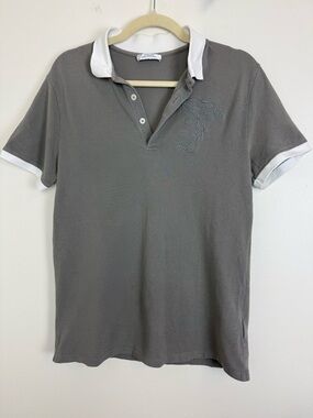 Versace Collection Cotton Polo Grey White Size Small
